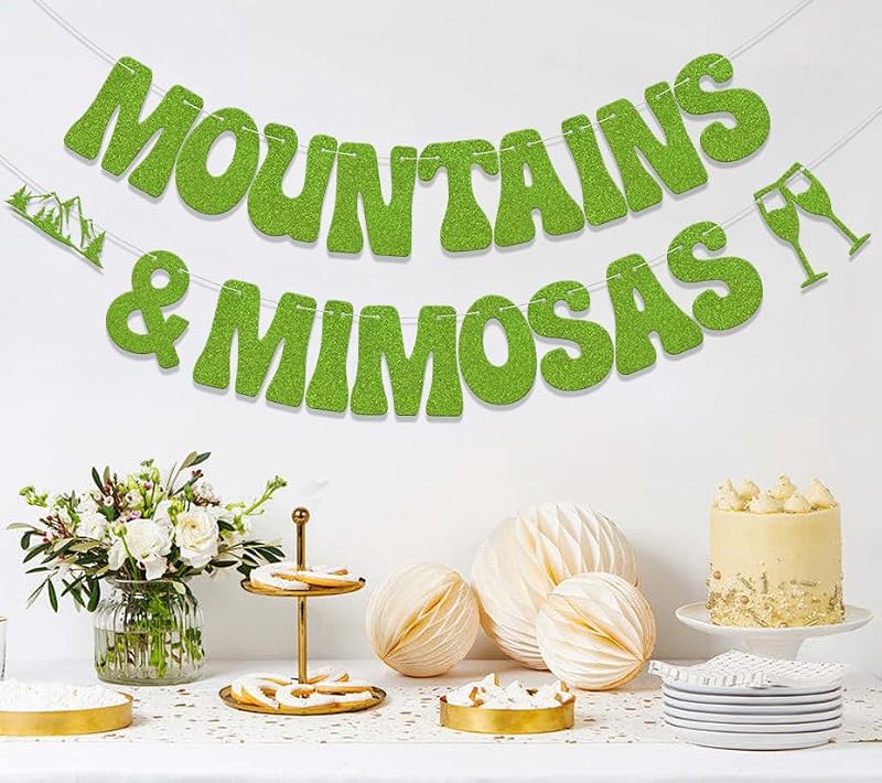 Mountains & Mimosas Banner - Camping Theme Bachelorette Party Decor