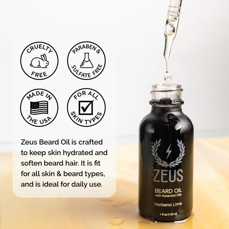 ZEUS Natural Beard Oil for Men, Premium Grooming Oil to Soften, Hydrate, Condition & Control Frizz in Beard and Mustache (Made in USA) Italian Cypress