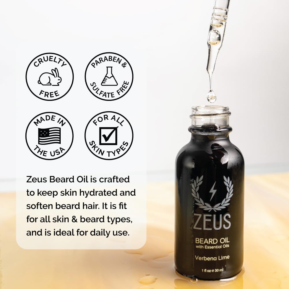 ZEUS Natural Beard Oil for Men, Premium Grooming Oil to Soften, Hydrate, Condition & Control Frizz in Beard and Mustache (Made in USA) Tea Tree