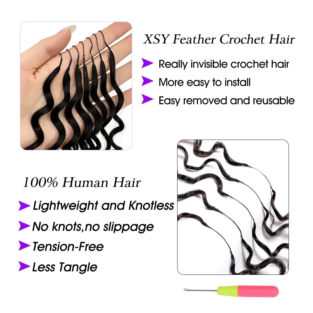 Human Crochet Hair for Black Women 18inch 50g Deep Wave Miracle Knots Crochet Human Hair, Invisible Knots Pre Separated Bundles Hair Extensions for Braiding Natural Colour