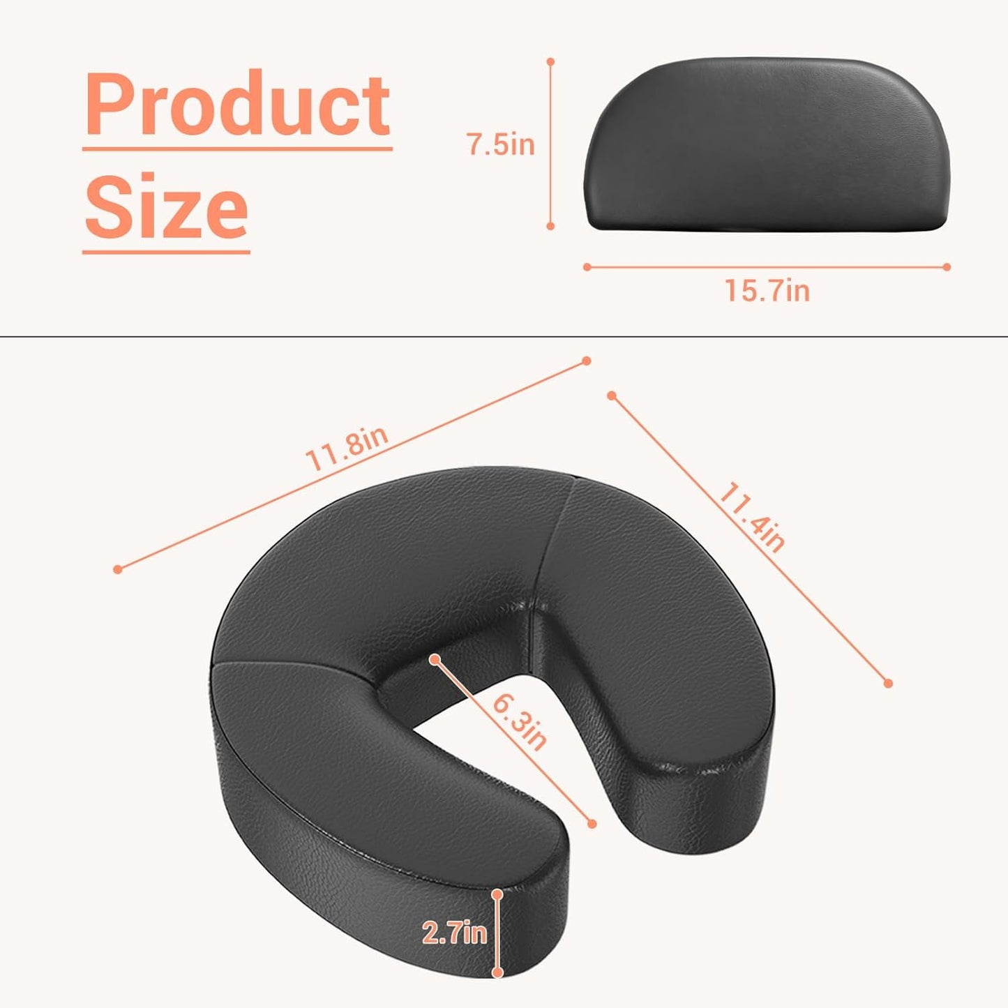 Universal Face Cradle Cushion - Bed Massage Head Holder for Mattresses 5.5-17.7 Inches | Black