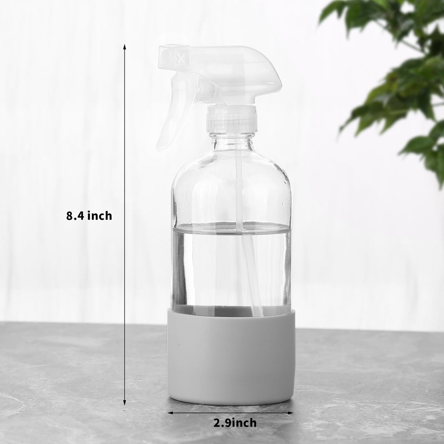 TTTred Glass Spray Bottles (2-Pack) with Silicone Sleeve - 16oz Empty Refillable Bottles - Adjustable Nozzle for Hair, Plants, Cleaning & DIY Solutions - Mint Green & Grey