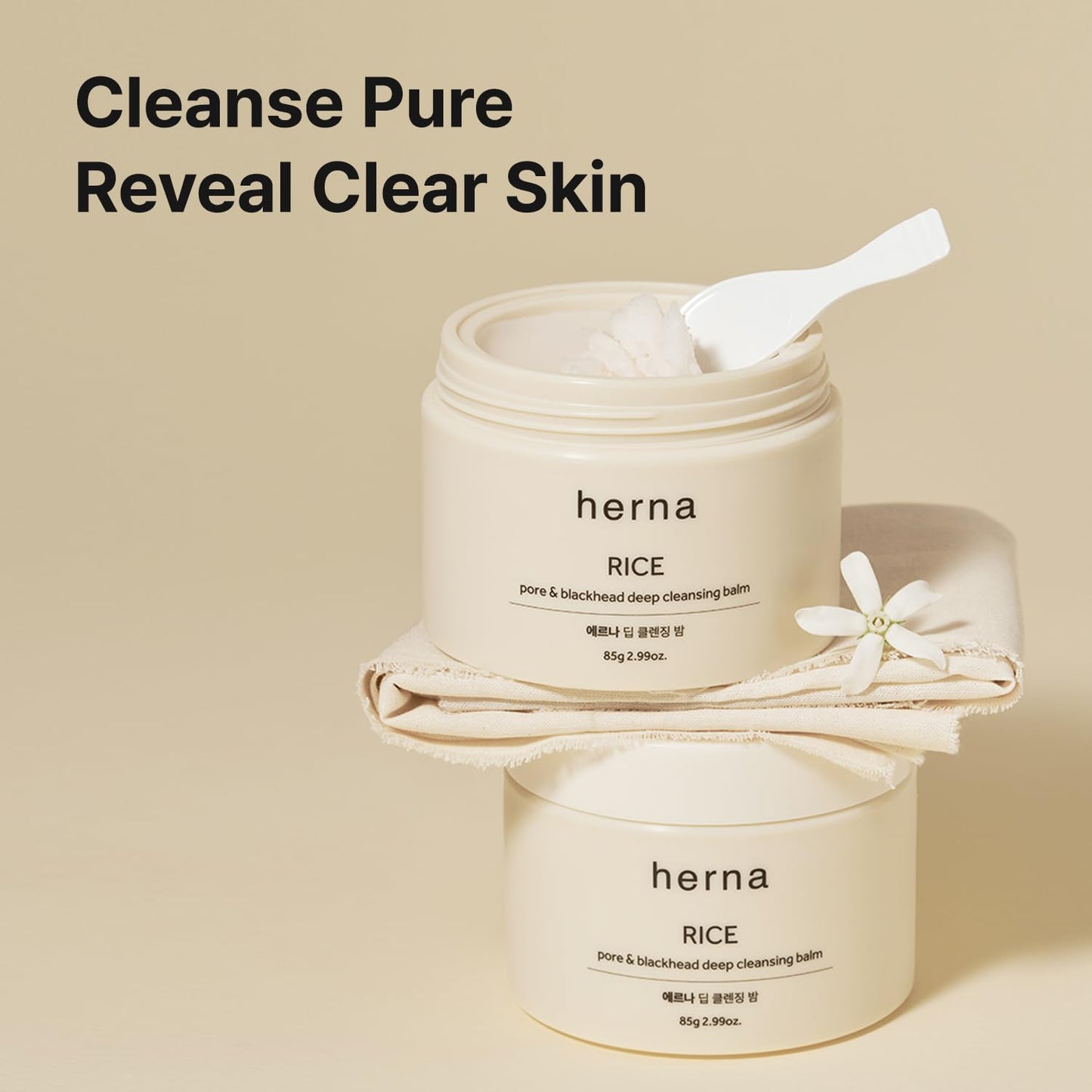 Herna Rice Pore & Blackhead Cleansing Balm – Removes Makeup & Sunscreen, Deep Pore Cleanse, Non-Greasy Hydration, Jojoba & Olive Oils, Sensitive-Skin Safe 85g (2.99 fl.oz)