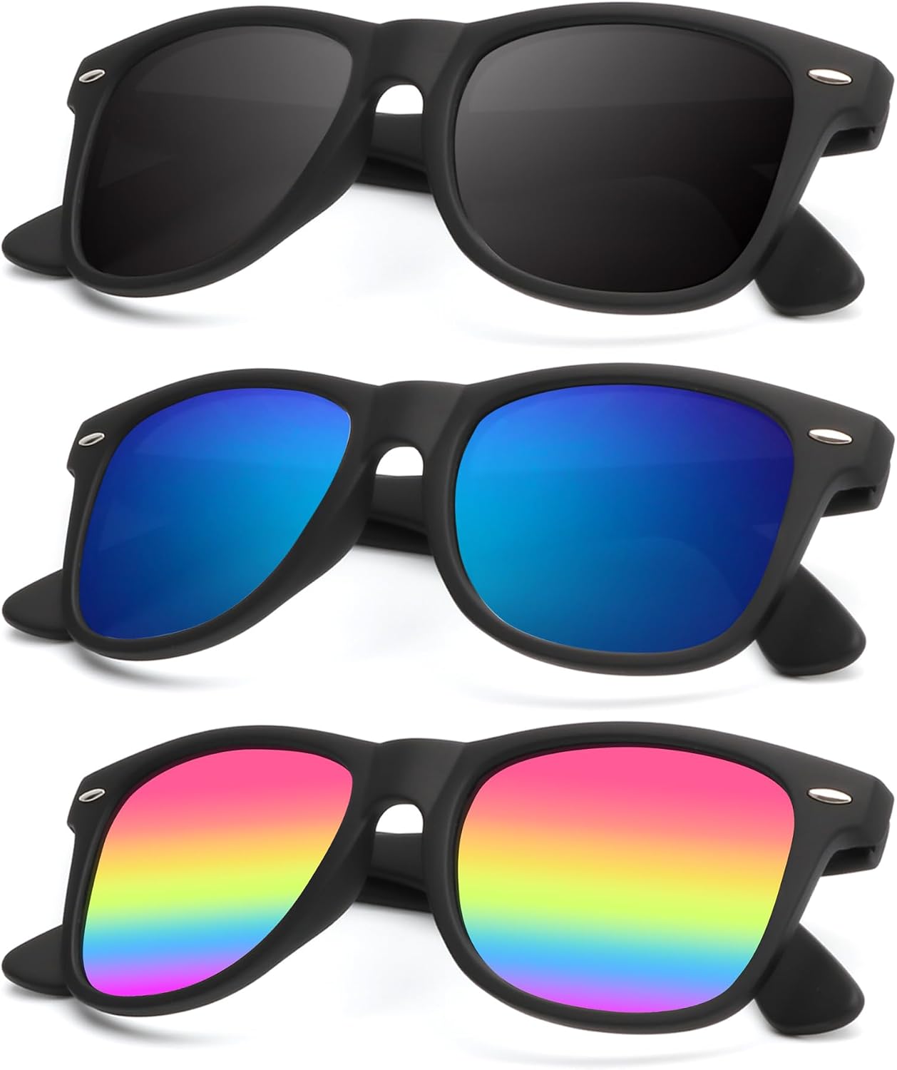 KALIYADI Polarized Sunglasses - Matte Finish, UV Blocking, Color Mirror Lenses | 3-Pack for Men & Women