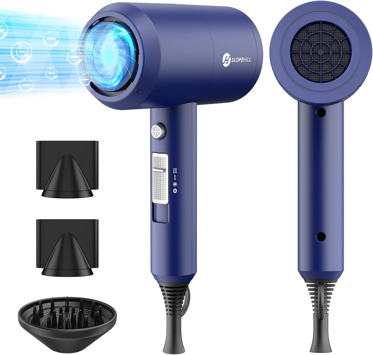 Ionic Hair Dryer - Powerful 1800W Fast Drying with Low Noise | 2 Concentrator Nozzles & 1 Diffuser - Agate Red