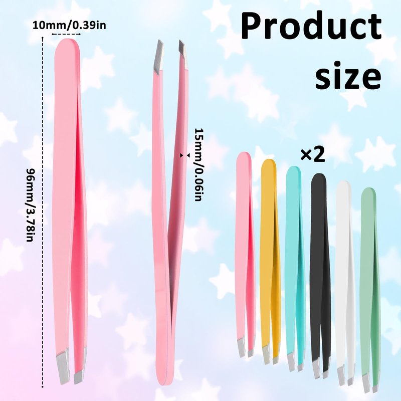 12 PCS Eyebrow Tweezers, Tweezer for Women Facial Hair Stainless Steel Double Sided Tweezer Precision Slanted Tweezers for Lash Extension Men Brow Ingrown Hair Removal(Multicolor)