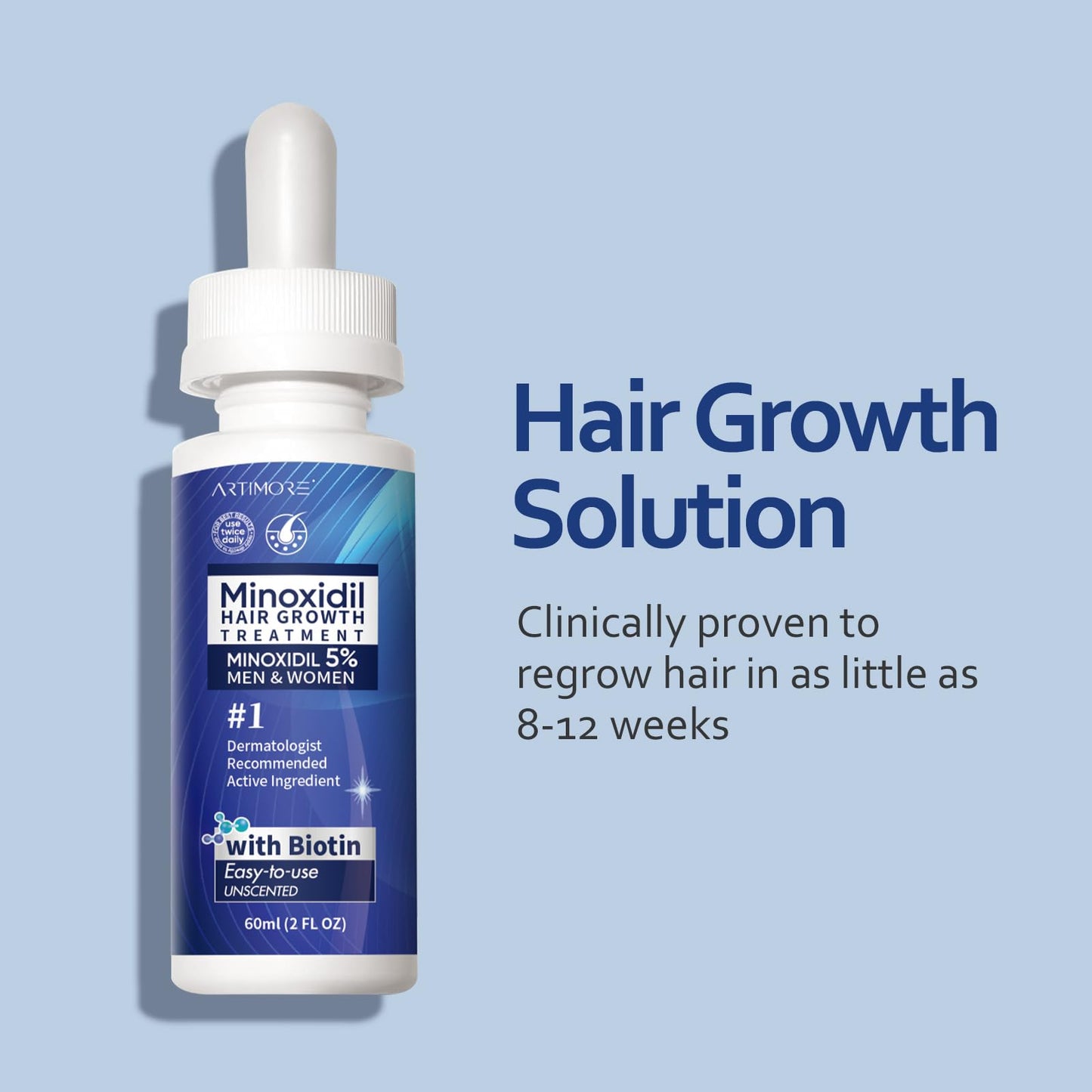 5% Minoxidil Hair Growth Serum for Men & Women with Biotin: Minoxidil for Men and Women, 5 Percent, Hair Regrowth Treatment, Extra Strength (4 FL OZ, Dropper 2pcs)