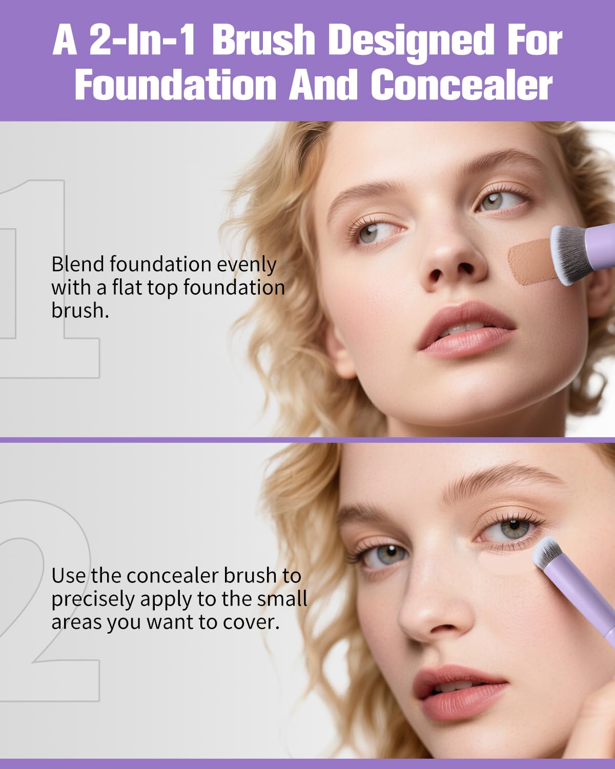 EIGSHOW Foundation & Concealer Brush with Silver Ion Bristles, Dual Ended Makeup Brush for Flawless Coverage, Precision Concealer (D110P)