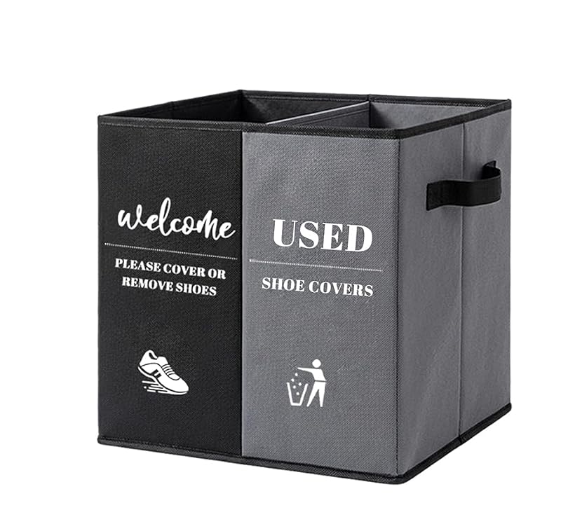 Foldable Shoe Cover Storage Box with Hanger Sign - Dual Compartment Organizer for Entryway