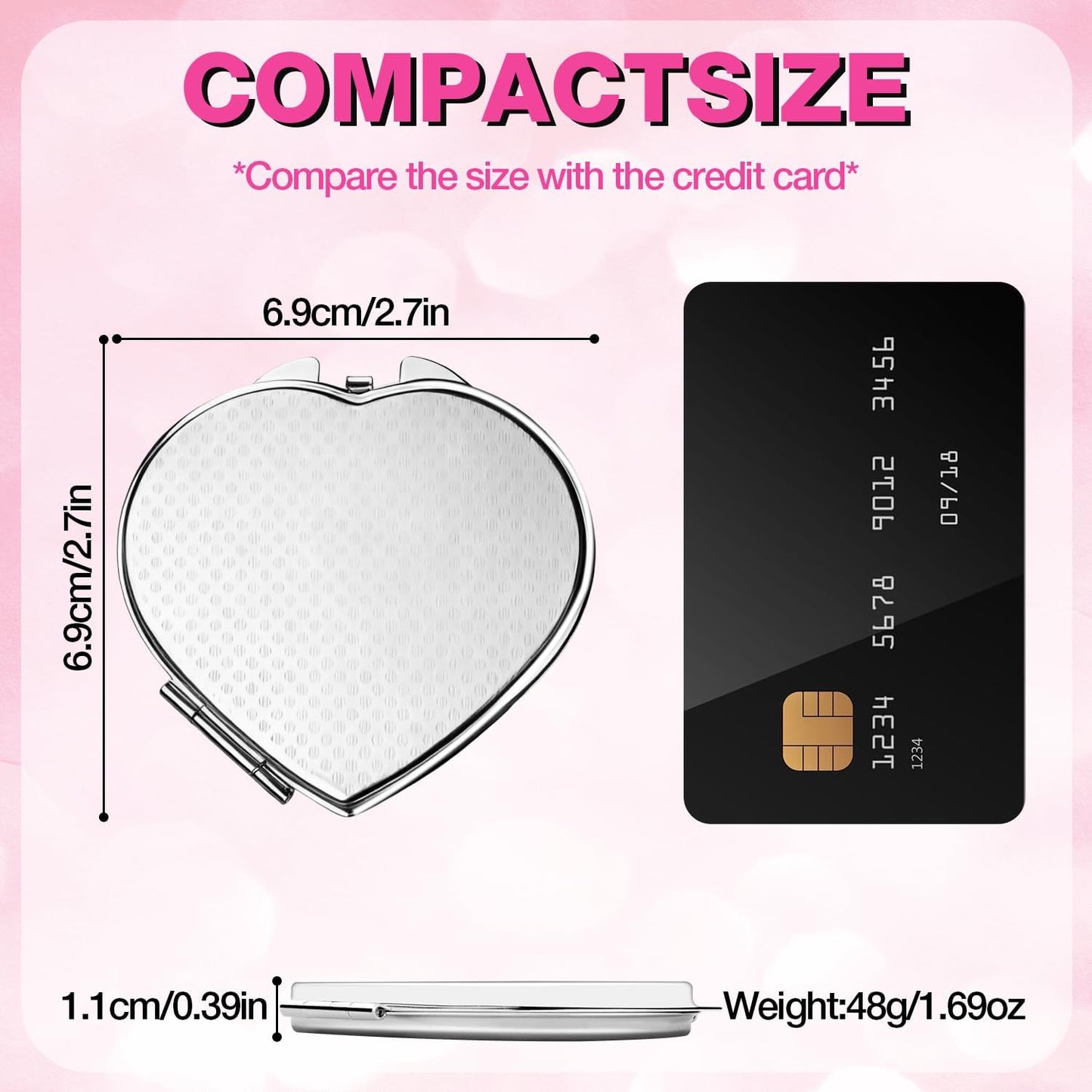 Heart Compact Travel Mirror - Double-Sided Portable Metal Folding Design | Scratch-Resistant, Elegant & Pocket-Sized