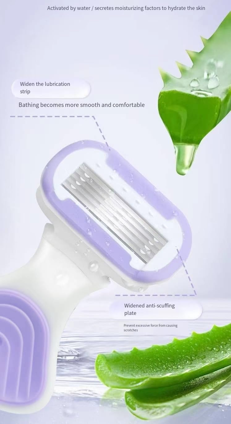 Whityle Purple Mini Girls' Razor with 2x 5-Blade Refills, Resin Silicone Anti-Slip Wide and Short Handle, Easy to Carry
