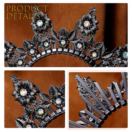 Black Spiked Greek Goddess Halo Crown Headband - Gothic Floral Design
