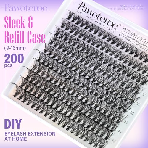 Pawotence 30D Refill Pack for Lash Clusters 200pcs, 11-16mm Natural Eyelash Extensions