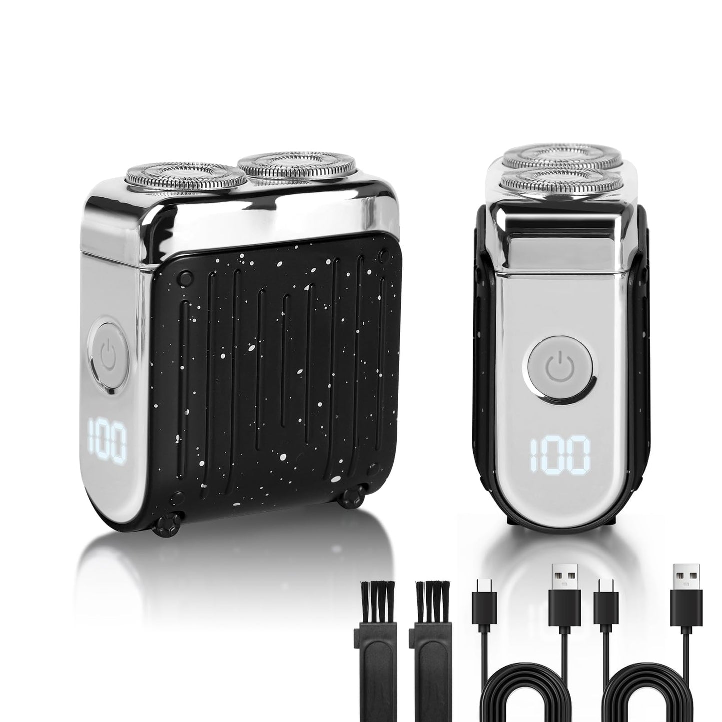 Mini Portable Electric Shaver for Men Double Head Travel Razor USB-C Rechargeable 2 Pack Black Travel Shaver for Men Dry Shave Detachable Head Washable Razor Easy Cleaning Send to Parents Boyfriend