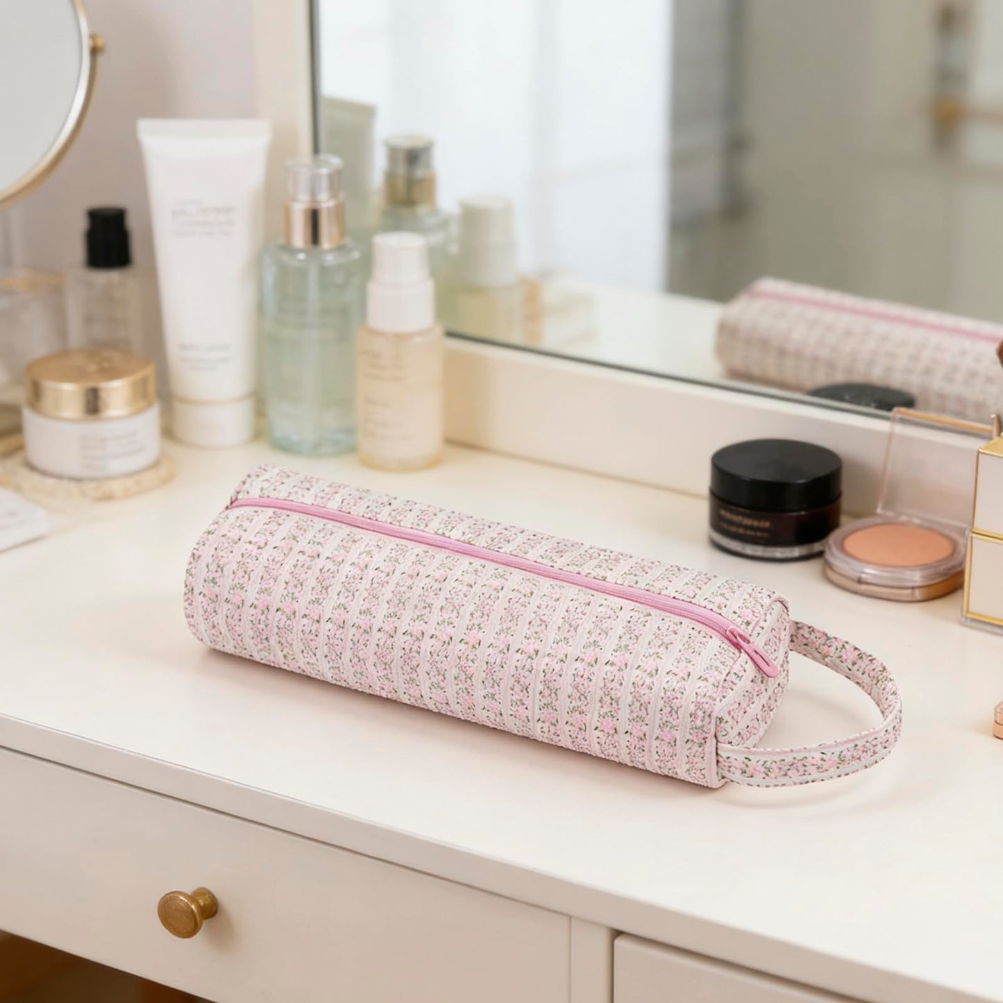 RSRSLEII Quilted Hair Tools Travel Bag，Hair Styling Accessories Storage Case for Shark FlexStyle, Dyson Airwrap Hair Dryer, Curling Iron, Revlon Hair Tools，Portable and foldable(07Small Pink Flower)