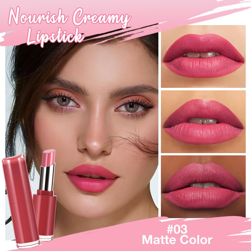 HHLTOH 2Pcs Honey Lipstick Tinted Lip Balm Set - Matte Tint Cream Lipsticks for All Skin Tones,Hydrating Lip Stain,Can be Buildable Nourishing Moisturizing Suitable for Women to Every Day Makeup 02&03