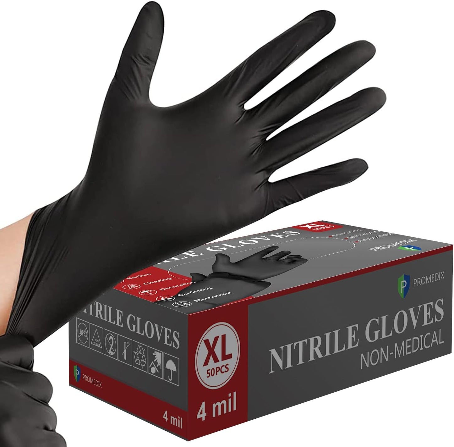 Nitrile Disposable Gloves - 4 Mil, 100 Count | Latex-Free, Powder-Free, Food Safe for Cooking & Household Use