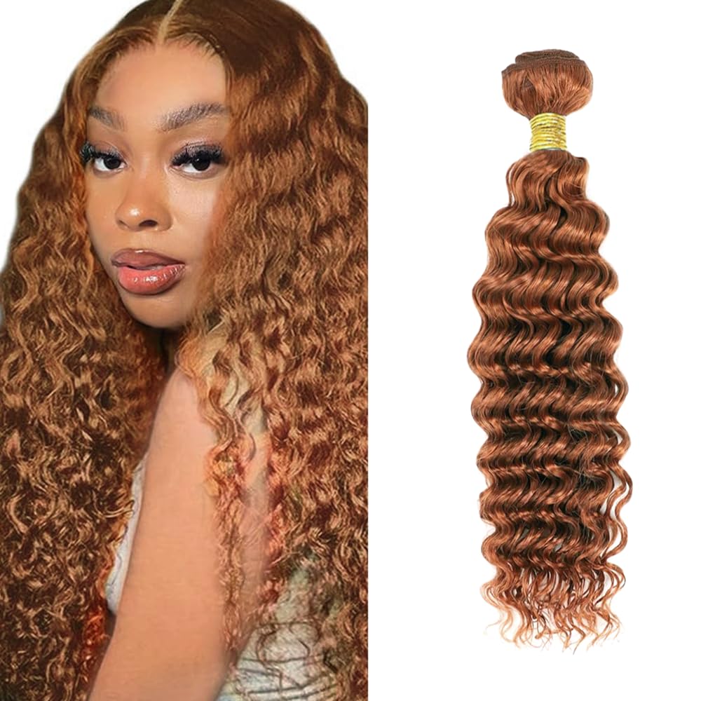 30 inch Brown Bundles Human Hair Color 30 Deep Wave Bundles 8A Remy Light Brown Bundle 50g