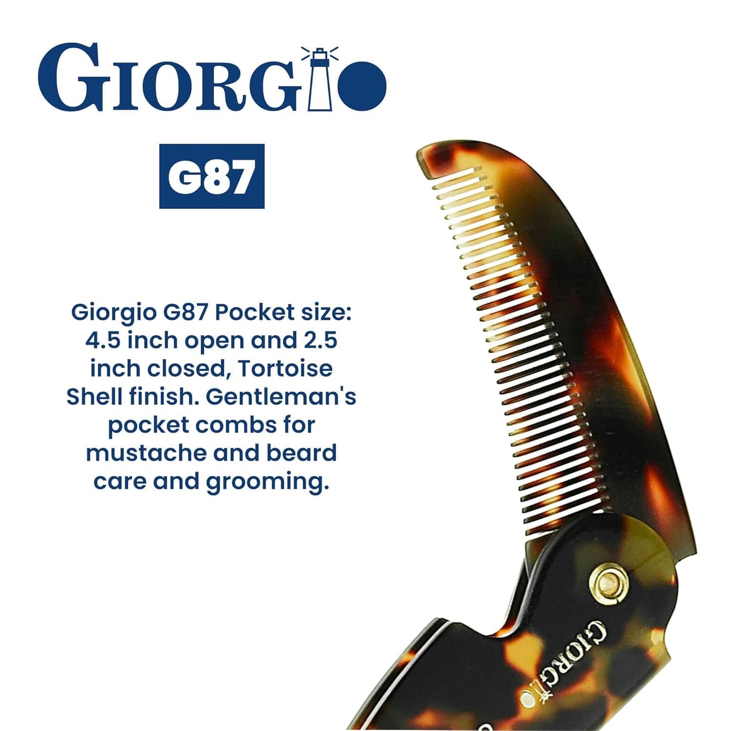 Giorgio G87 Small Fine Tooth Folding Mustache and Beard Comb for Men - Handmade, Saw-cut, Hand Polished Pocket Styling Combs for Everyday Grooming and Hair Care Tokyo (4.5")