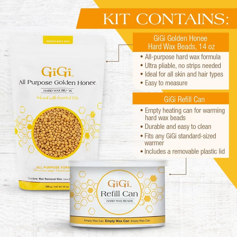 GiGi Golden Honee All Purpose Hard Wax Beads and Refill Can, 14 oz