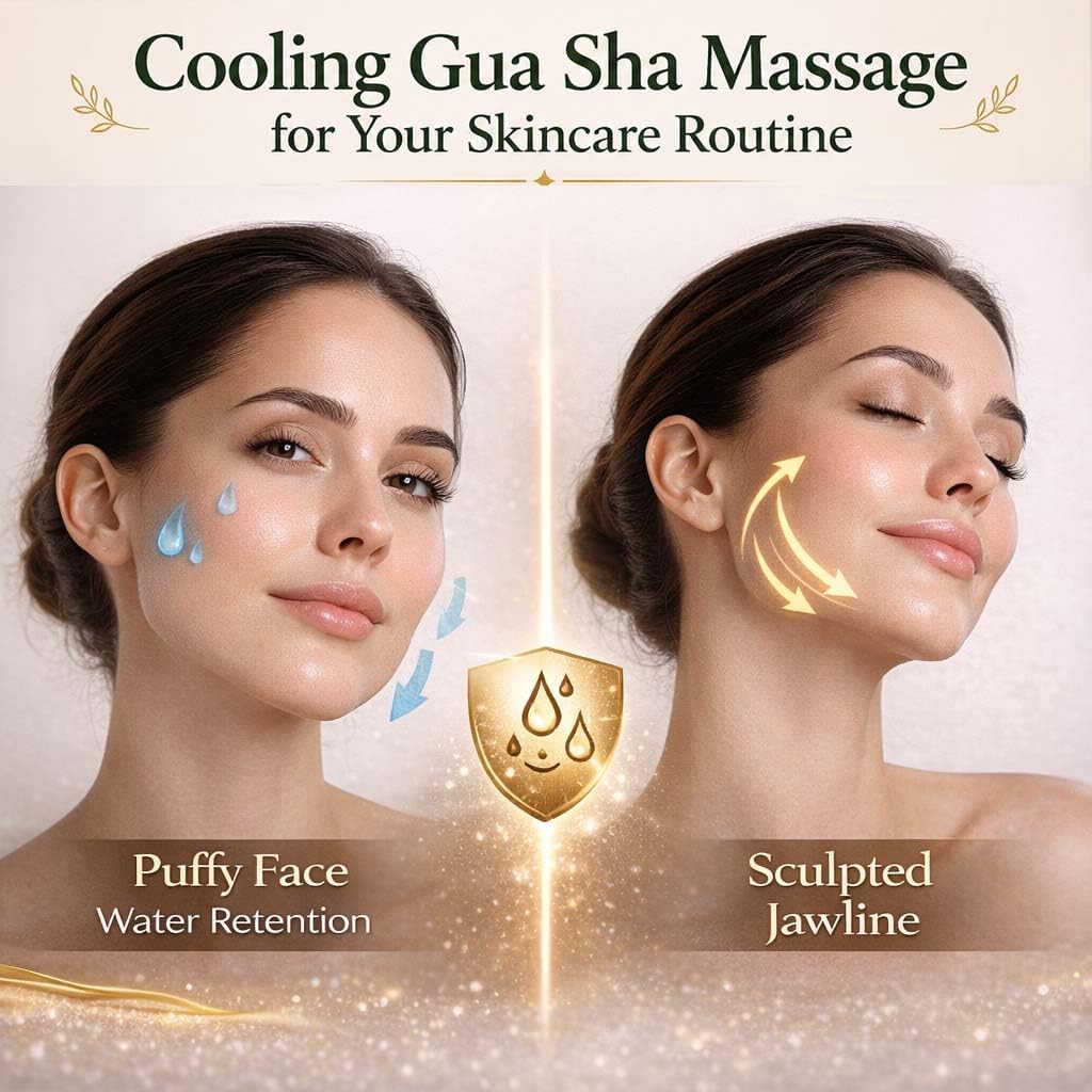 Organic Castor Oil Roll-On & Gua Sha Facial Tool Set - Metal Sculpting Tool for Jawline Lift & Puffiness Care