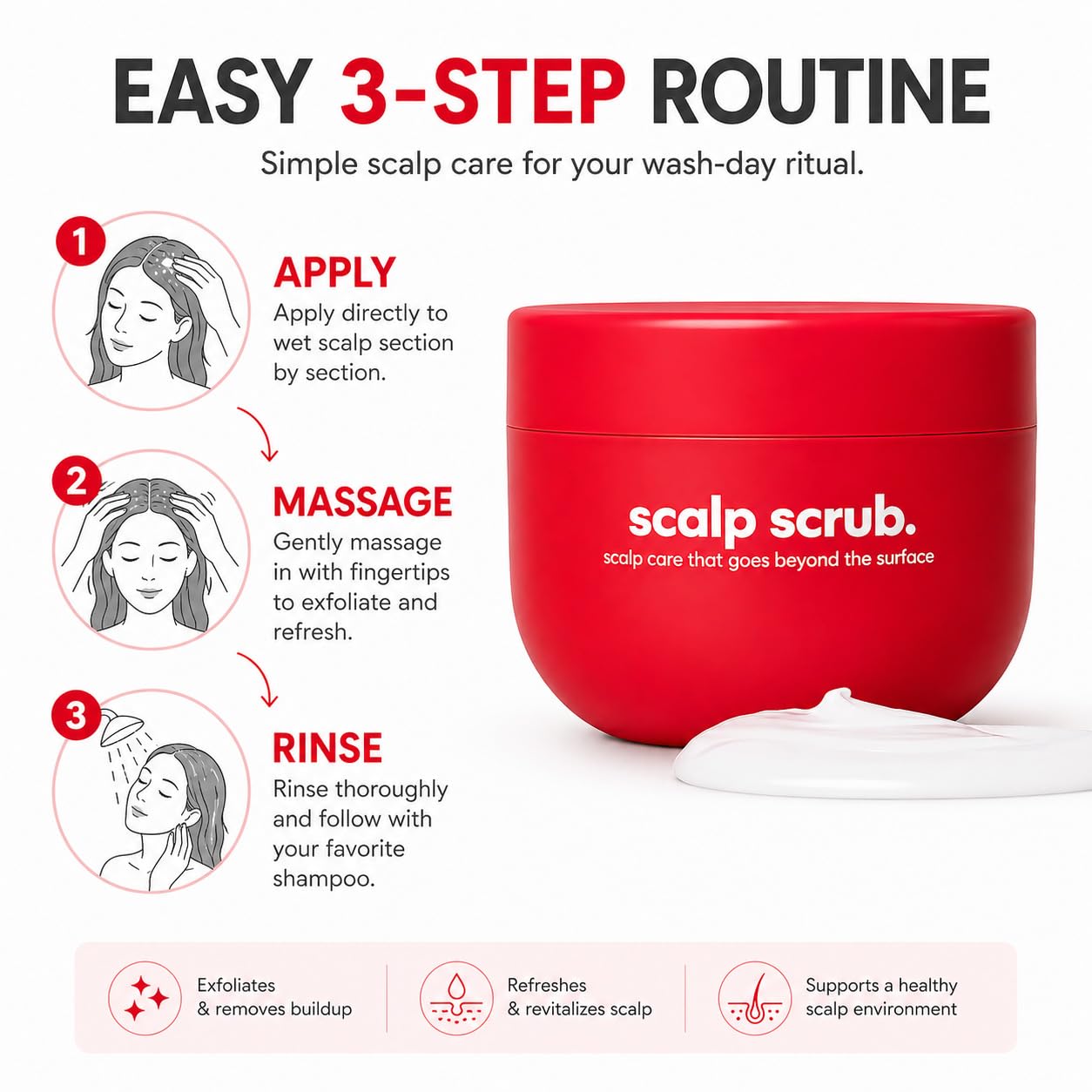 Revive & Restore Scalp Care Treatment - Gentle Exfoliating Scalp Scrub Balm for Itchy Skin | 3.4 Fl Oz Red Jar