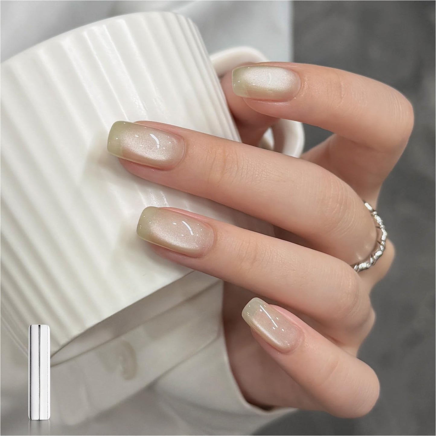 Glassy Cat Eye Gel Nail Polish - 16ml Holographic UV Gel with Magnet | Silvery Moonlight Reflective Finish