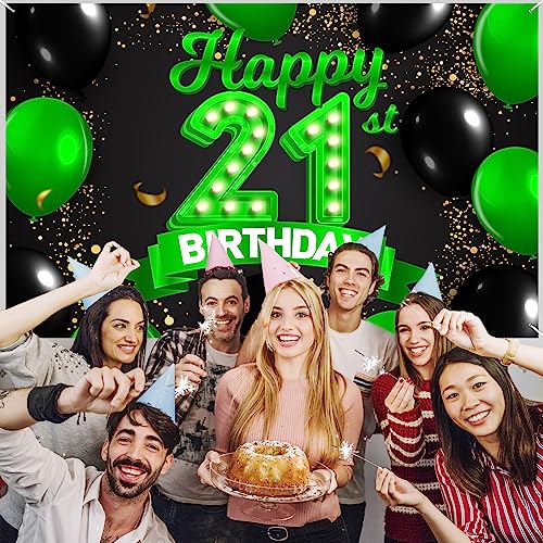 21st Birthday Banner Backdrop - Green & Black Theme Decor