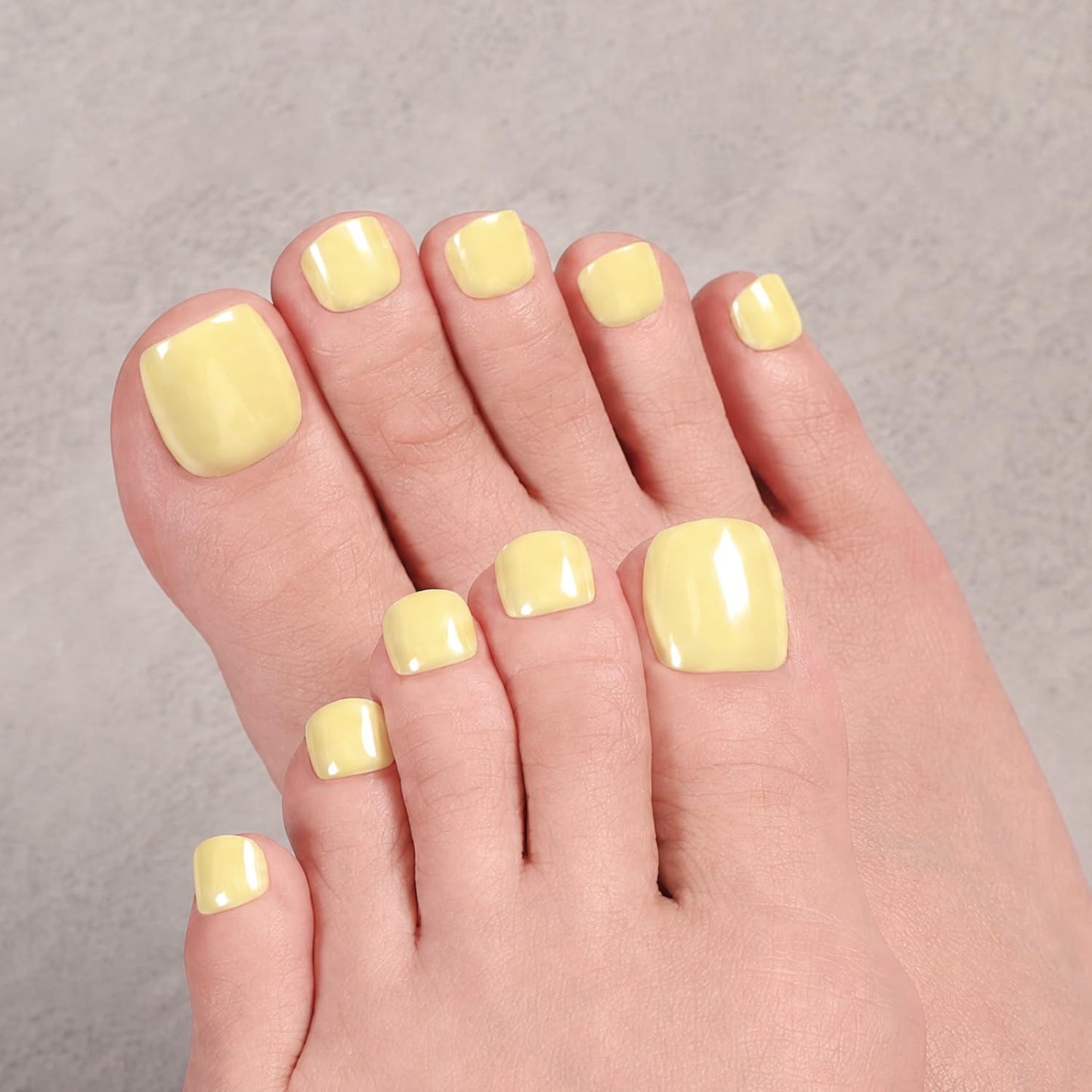 Press On Toenails - Sheer Pale Pink Short Square Fake Toe Nails with White French Tip | Reusable Pedicure Kit - 32 Pcs / 16 Sizes