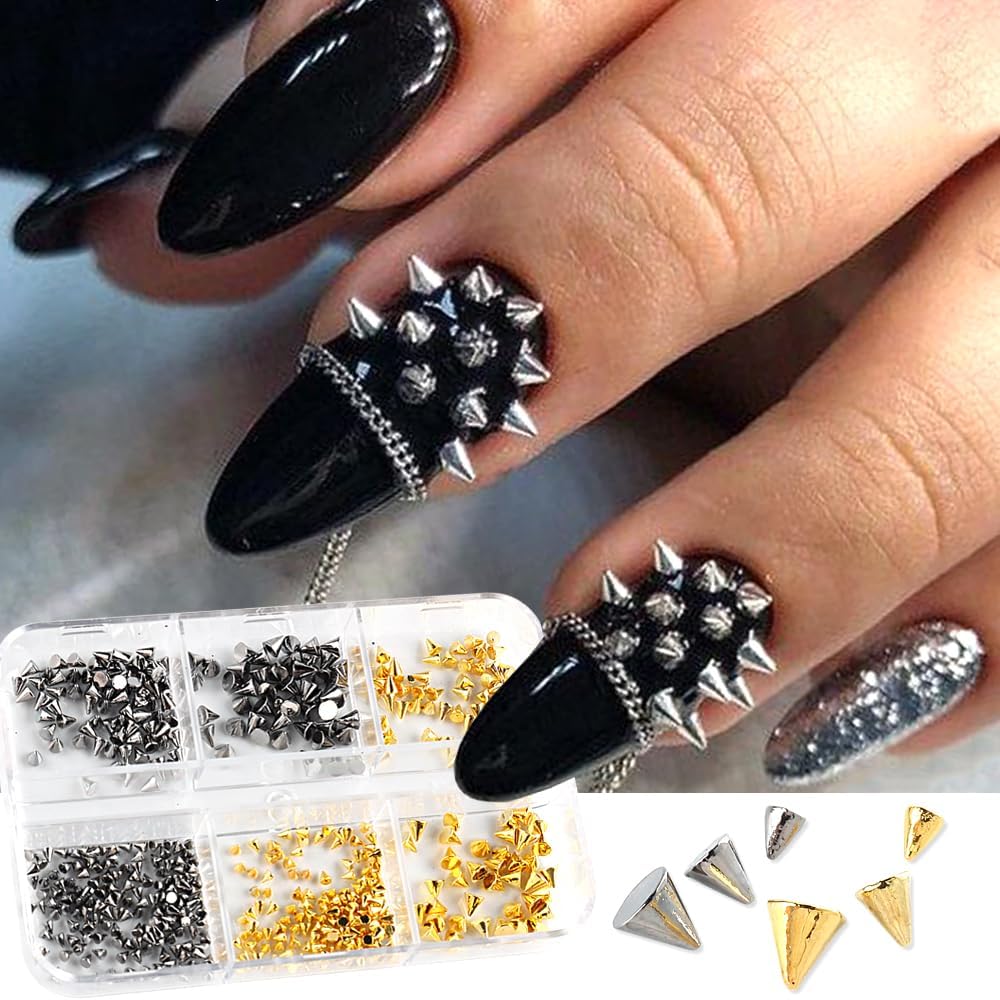 3D Star Nail Art Charms - Gold Metallic Studs & Rhinestones | Mixed Styles for DIY Manicure Supplies