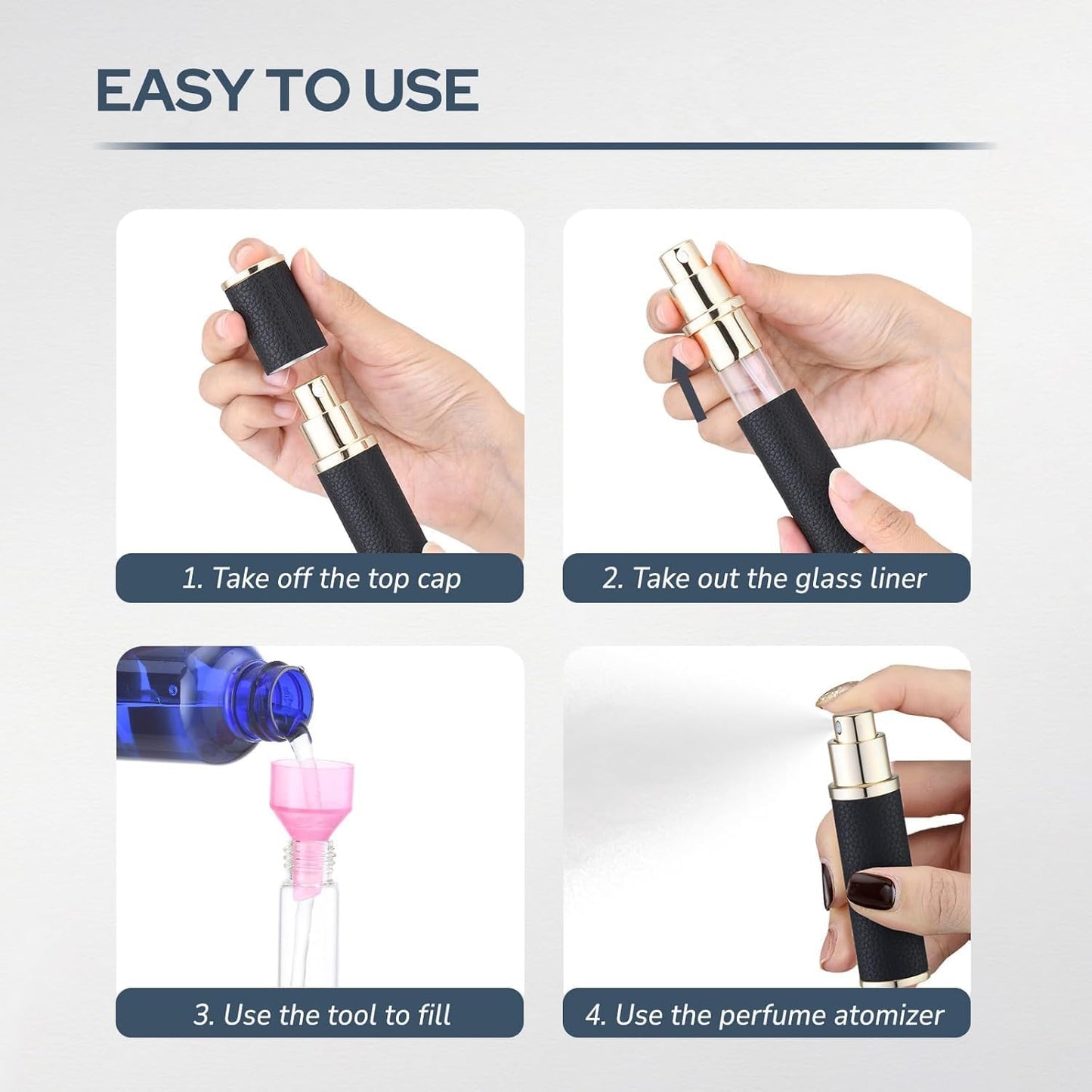 Fusupak Travel Perfume Bottle Refillable - Mini Leather Cologne Atomizer Sprayer Portable - Empty Small Size Fragrance Pump Dispenser Container for Coffee Spray Bottle - Small Refill 10ml Black 1 PC