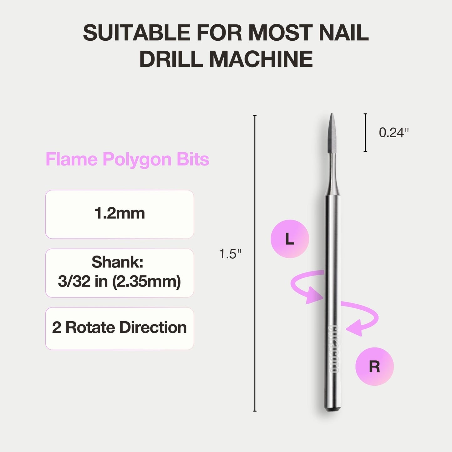 Curacoro Cuticle Nail Drill Bit 3/32'' 1.2mm Flame Polygon Bit