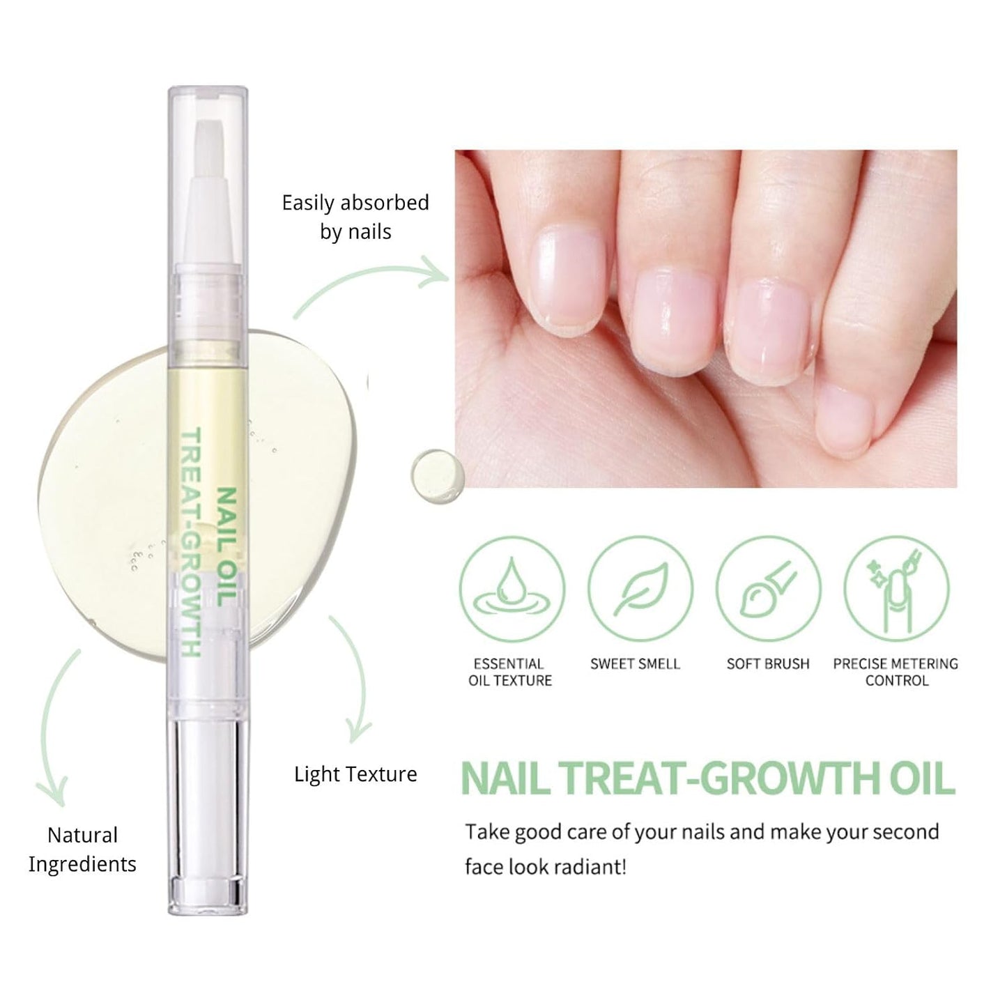 Cuticle Oil Pen - Natural Nail Strengthener & Growth Treatment | Repairs Damaged Nails, Promotes Growth & Brightens