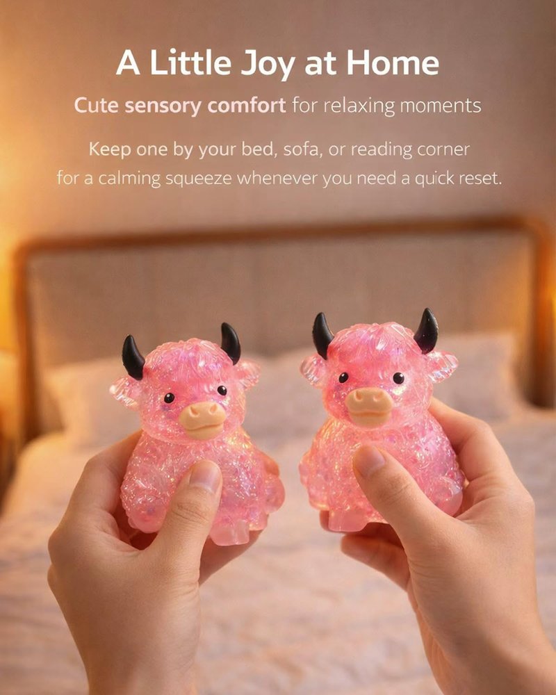 Glitter Highland Cow Squishies Fidget Toy, Soft Slow Rising Stress Relief Ball, Cute Sensory Squeeze Toy for Adults & Kids, Anxiety Relief Desk Decor, Easter Basket Stuffer for Cow Lovers (Blue)