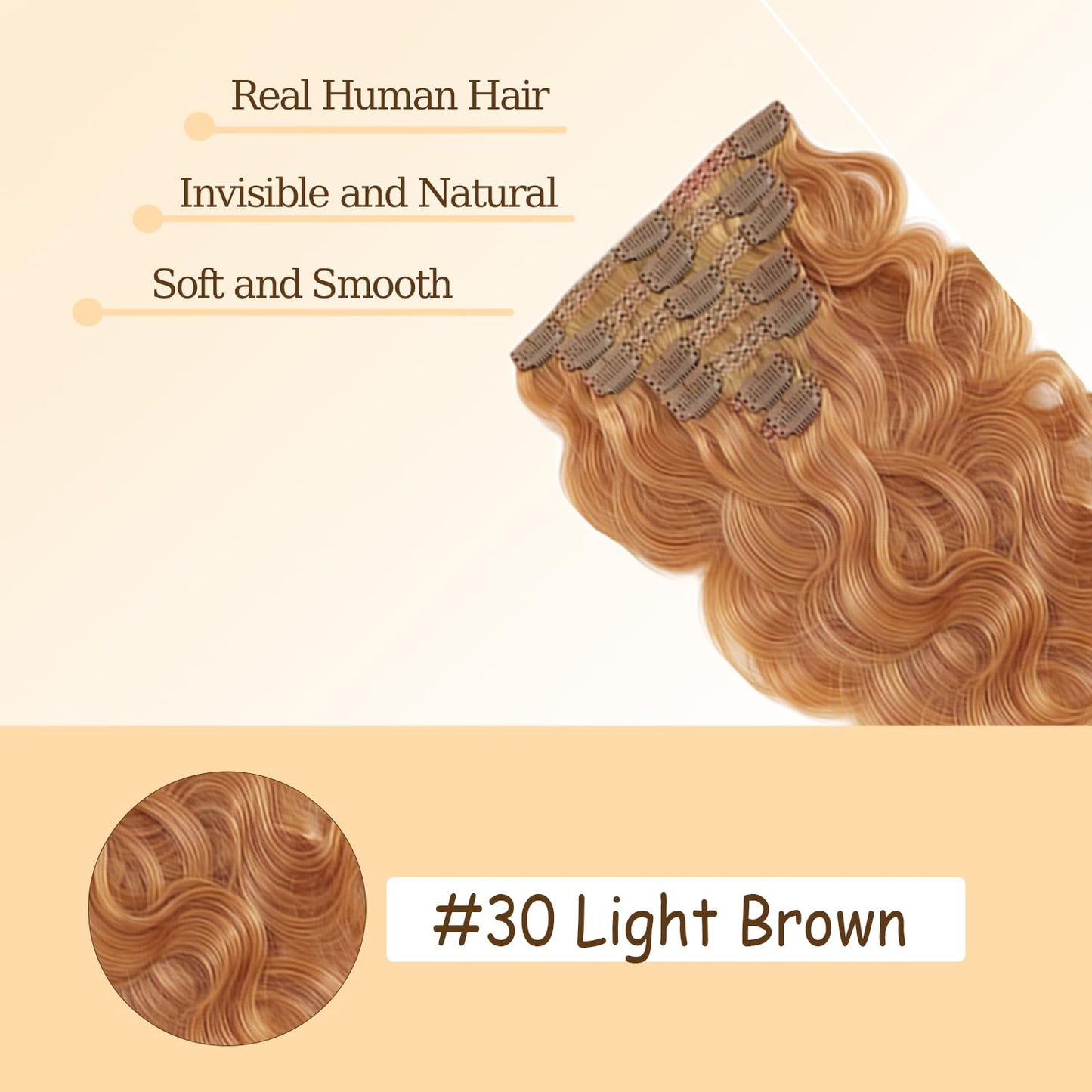 20 Inch Light Brown Clip in Hair Extensions Real Human Hair 120g/7Pcs,Full Shine Color #30 Remy Human Hair,#30 Brown Body Wave Clip ins Brazilian Virgin Human Hair Extensions