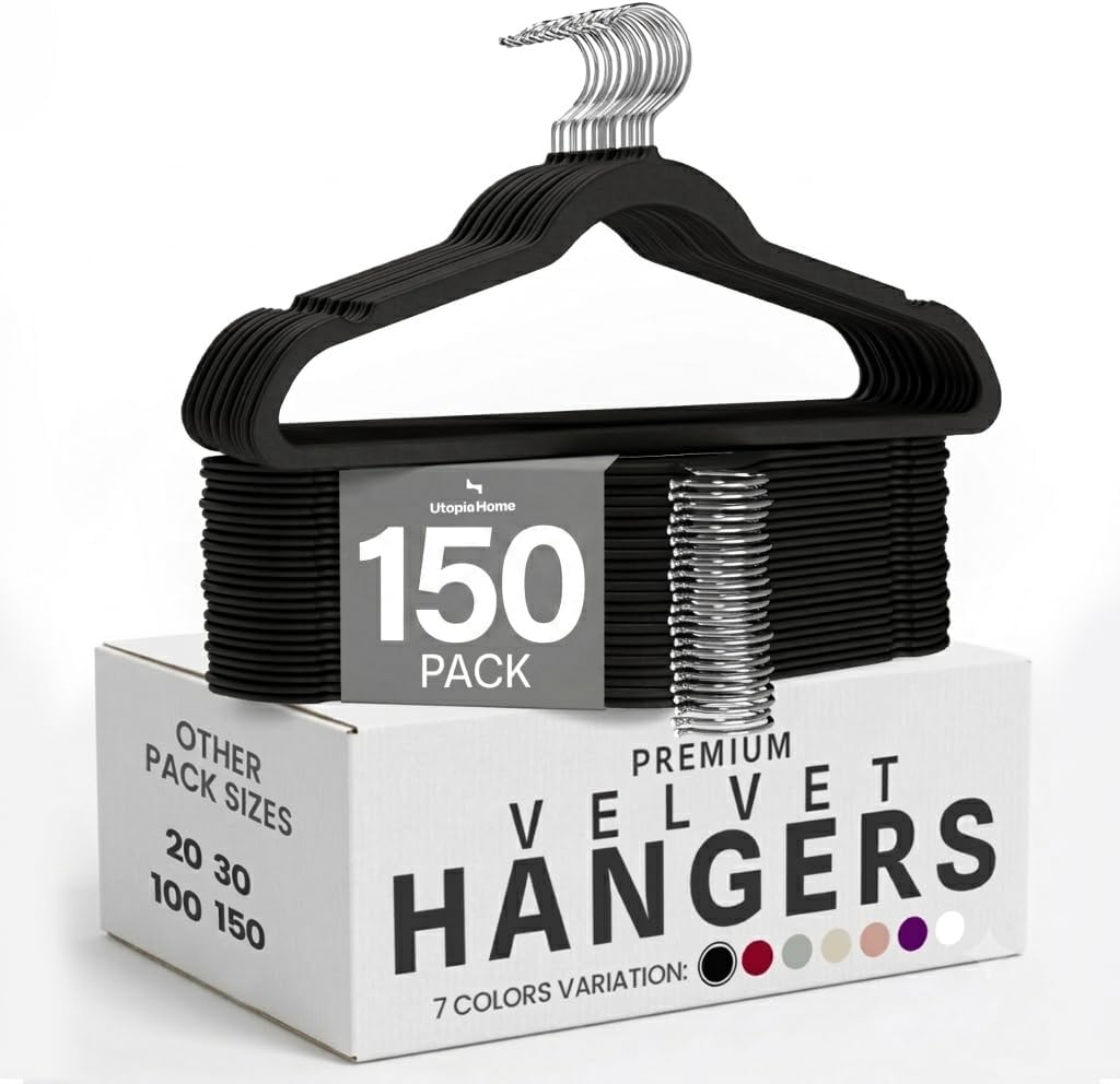 Utopia Home Velvet Hangers - Non-Slip Slim Coat & Pant Hangers | 50 Pack, 360° Swivel Hook, Black