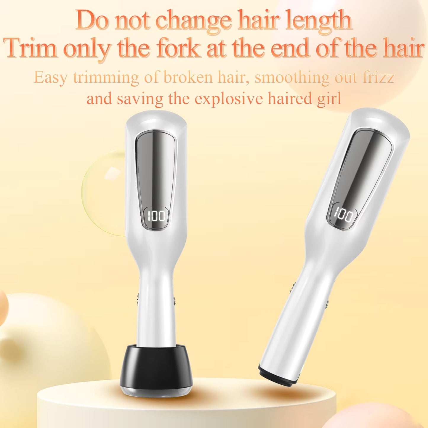 KYFIU Hair Trimmer Automatic Home Care Clipper 2-in-1 for Dry Damaged Splitting Broken Brittle Straight Curly Frizzy Beauty Styling (White)