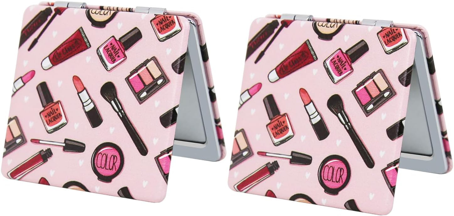 Pocket Mirror for Women - 2 Pcs Compact Double-Sided 1X/3X Travel Mirror | Square 2.8” PU Style