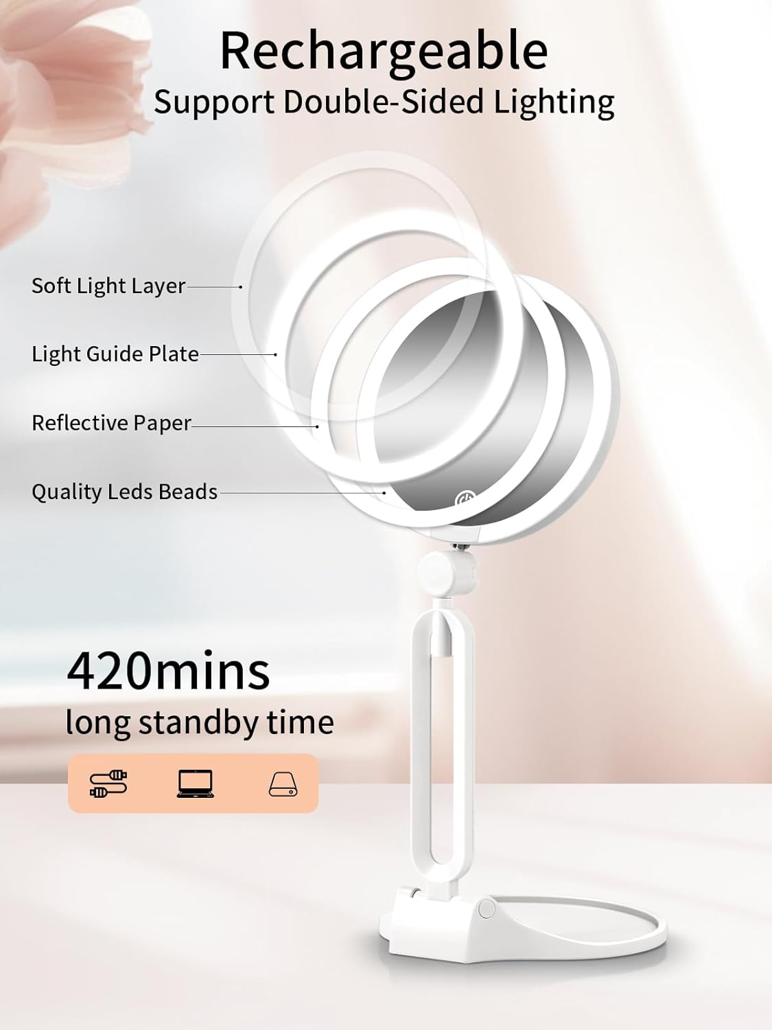 Travel Magnifying Makeup Mirror - Dual-Sided 1X/20X Lighted | Rechargeable, 6-Inch, 360° Adjustable