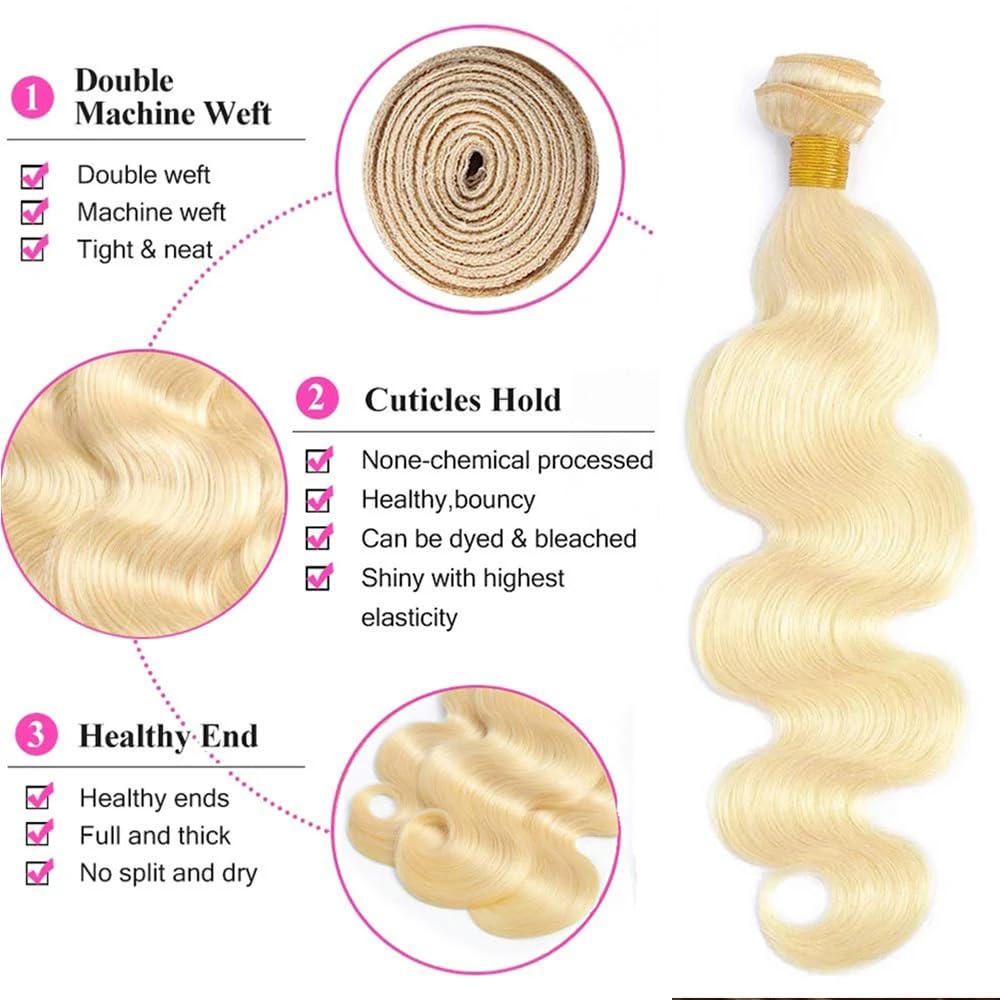 Blonde Bundles Human Hair 613 Body Wave Bundles 22 inch 55g Double Weft 8A Grade 613 Blonde Body Wave Bundle Human Hair Extensions