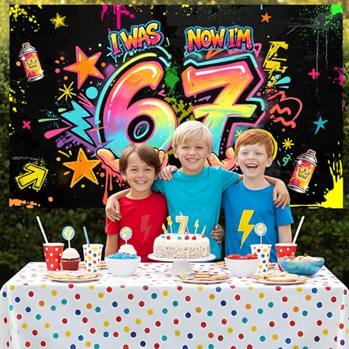 Graffiti Neon Birthday Backdrop for 7th Birthday Party - 72.8 x 43.3 Inch