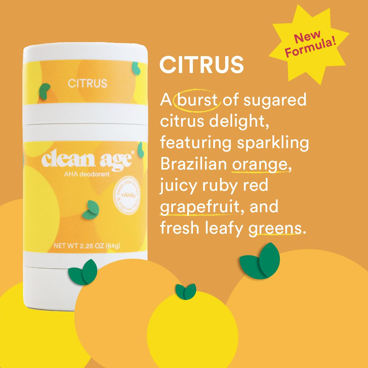 Clean Age Aluminum Free Deodorant, Citrus Scent, 2.25oz 2 Pack, Teen Deodorant for Boys and Girls, Paraben Free, No Aluminum for Sensitive Skin, With AHA Fighting Body Acne, Teen Specific Formula