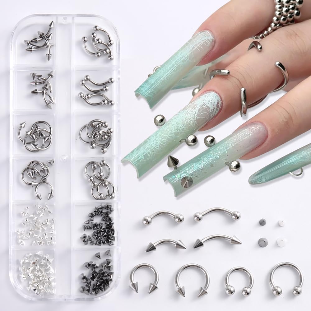 3D Star Nail Art Charms - Gold Metallic Studs & Rhinestones | Mixed Styles for DIY Manicure Supplies