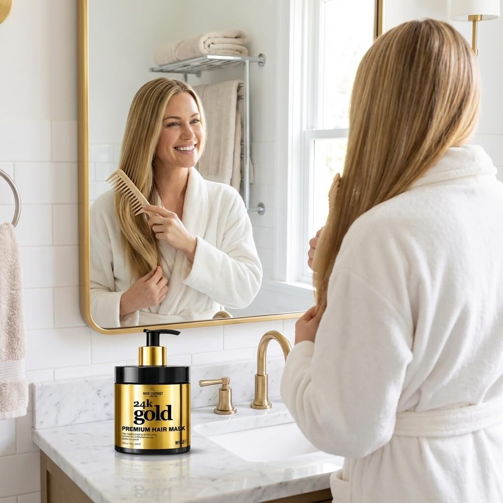 Hair Chemist 24k Gold Premium Hair Mask 15 oz. - Shine Enhancing, Frizz Reducting and Elasticity Improving Deep Treatment Hair Mask
