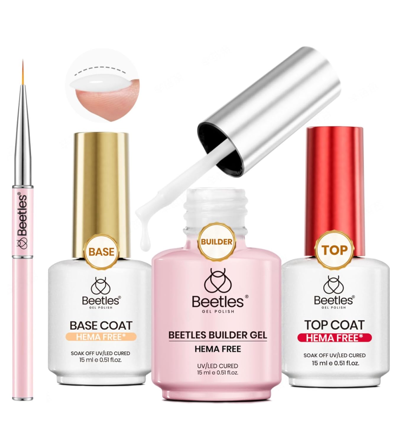 Beetles Gel Base and Top Coat Set - 15ml | Extra Glossy Finish, Acid & Hema Free Nail Prep Bond