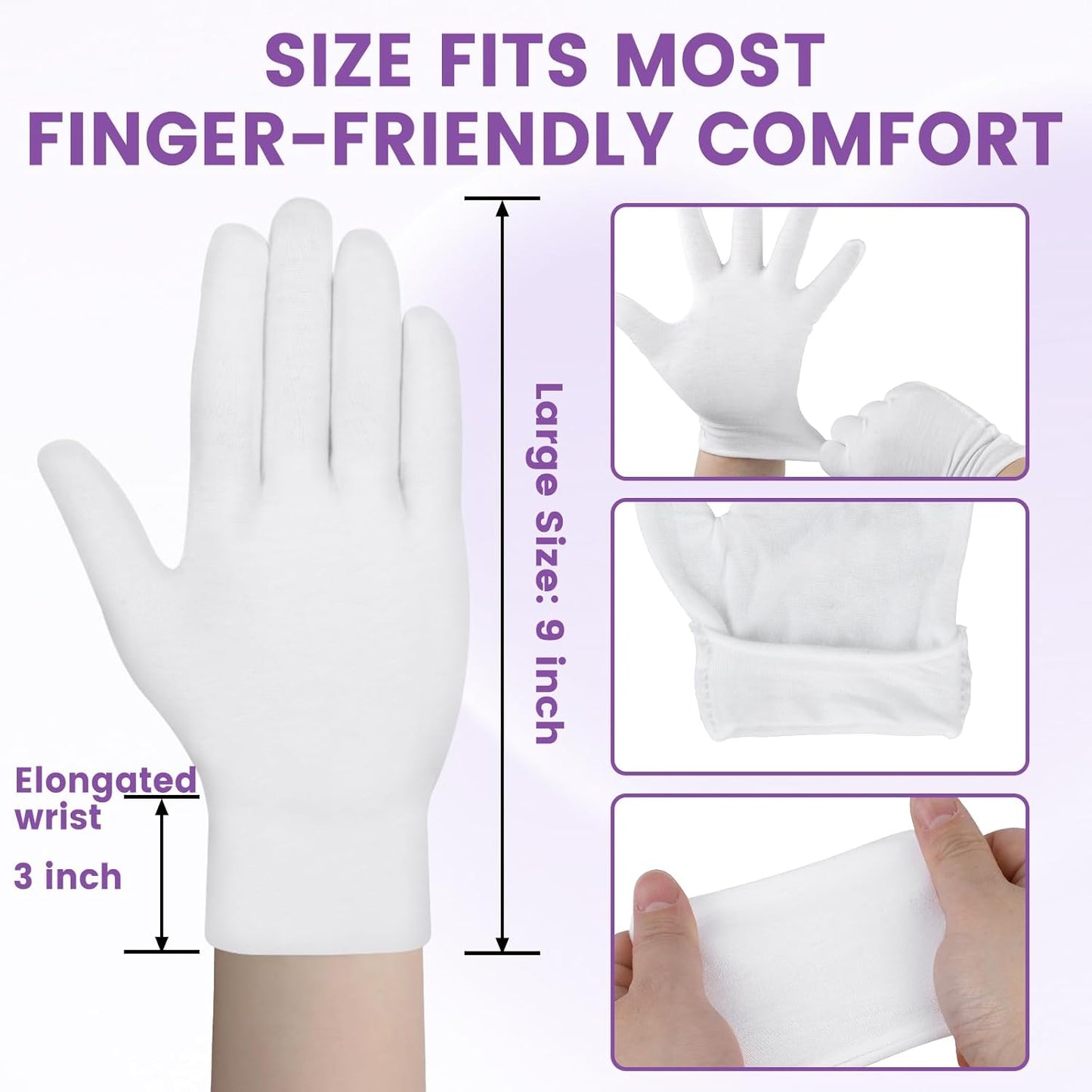 White Cotton Gloves for Dry Hands | Soft Moisturizing Overnight SPA Gloves for Eczema - 60 Pcs