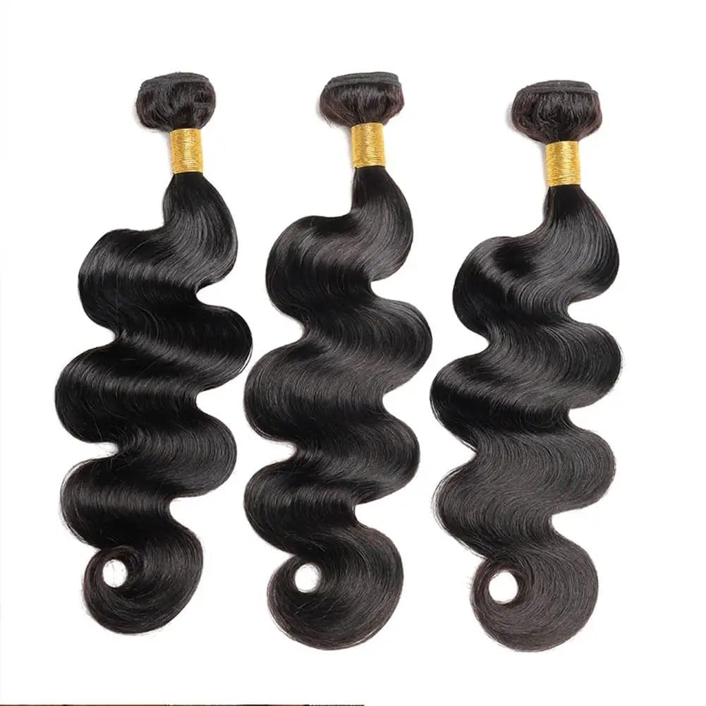 Human Hair Bundles Body Wave Human Hair Weave 3 Bundles 16 18 20 Inch 100% Unprocessed Brazilian Virgin Human Hair Extensions Quick Weave for Black Women Natural Black