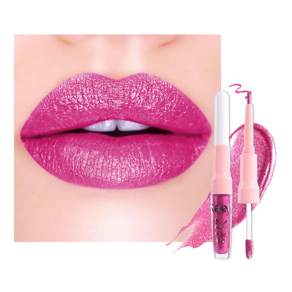 Kaely 2-in-1 Mauve Metallic Lipstick and Lip Liner Makeup, Shimmer Liquid Metallic Lipsticks for Women, Glitter Lip Gloss Stain Long Lasting Waterproof Smudge Proof 24 Hour, Vegan & Cruelty-Free, 16