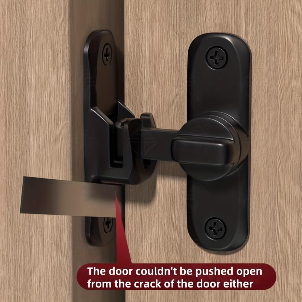 Heavy Duty Security Door Lock 1pc - Anti-Pry Bolt Lock with 90°/180° Adjustable Sliding Insert, Commercial Residential Grade, Manual Operation, Includes Screws，Black
