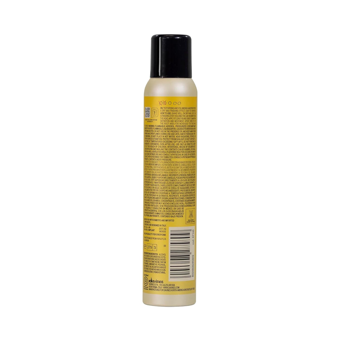 Davines Dry Wax Finishing Spray - Strong Hold Texture & Definition | Satin-Matte Finish, 6.76 Fl Oz